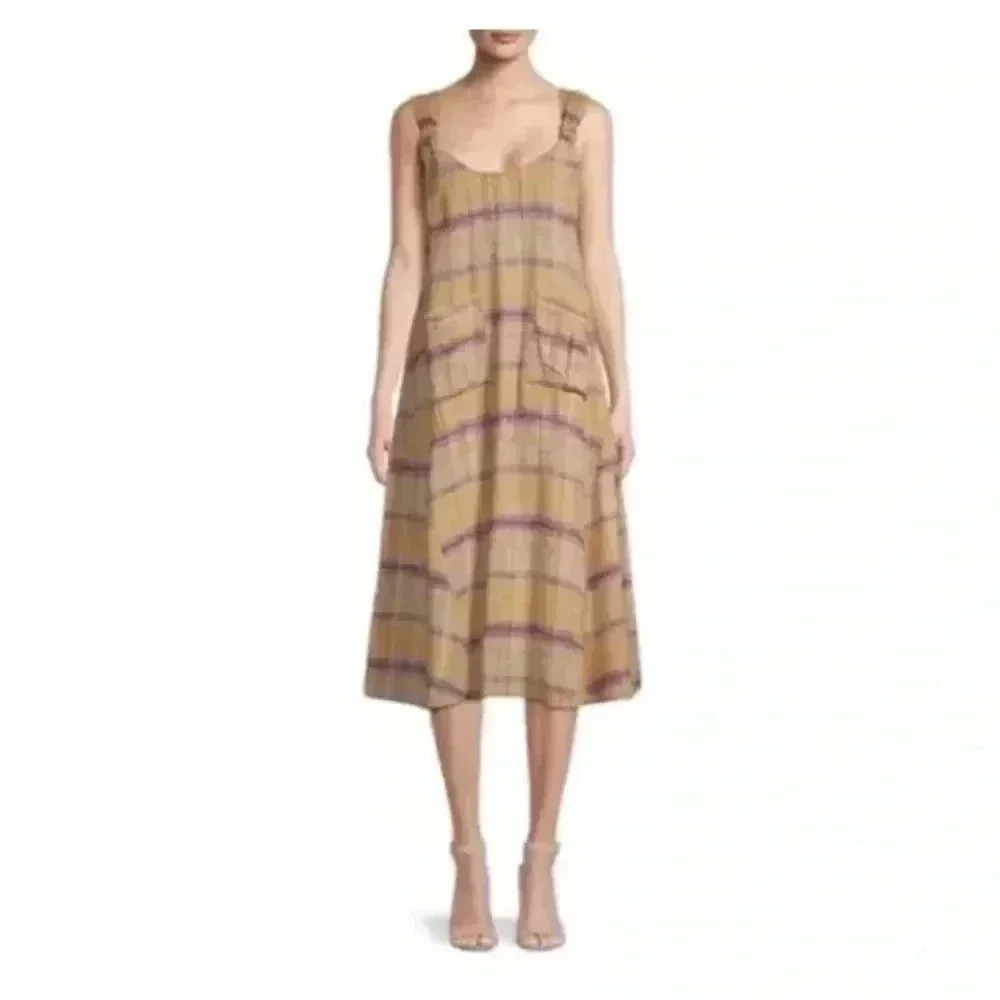 Free People Harper Striped Midi Dress Mustard Combo XS granolagirl cottage core